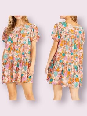 BB Dakota X Steve Madden In Retrospect Floral Shift Dress Orange Pink Size Small